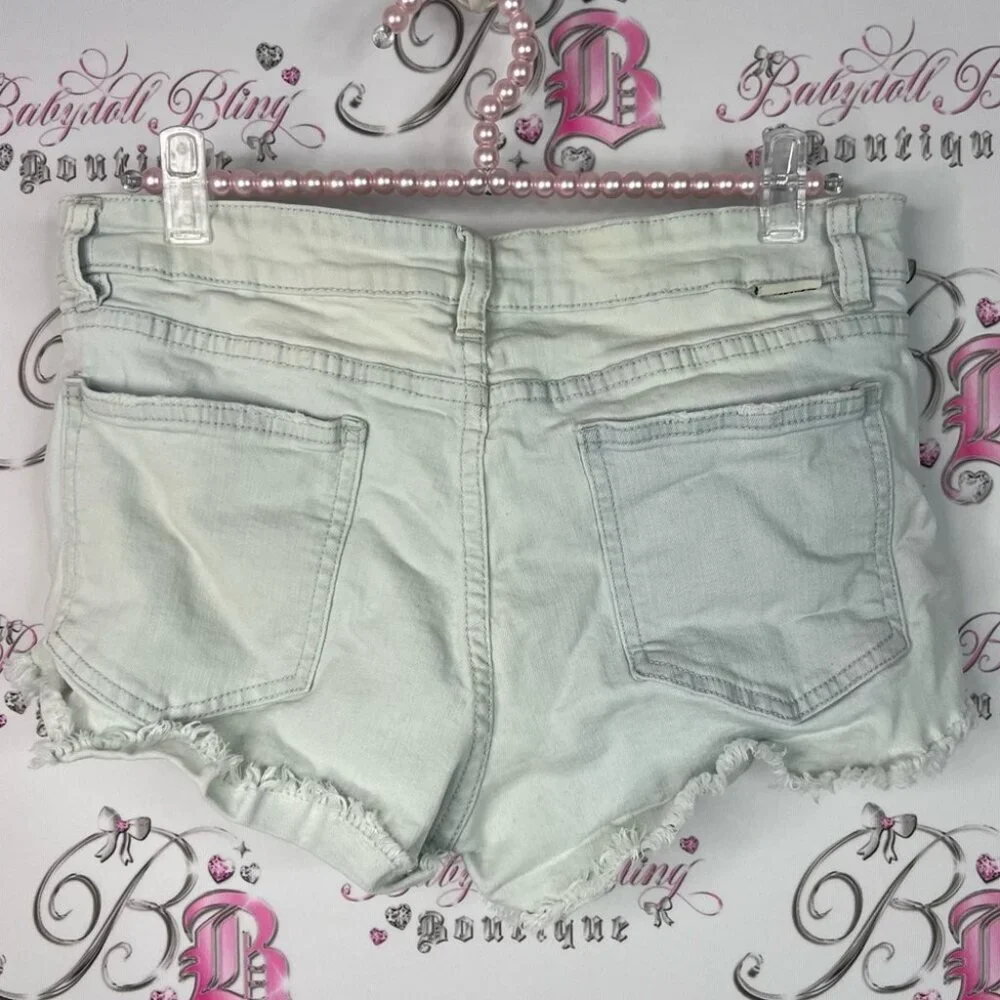 Billabong jeans shorts mini button up Distressed Denim Shorts holes